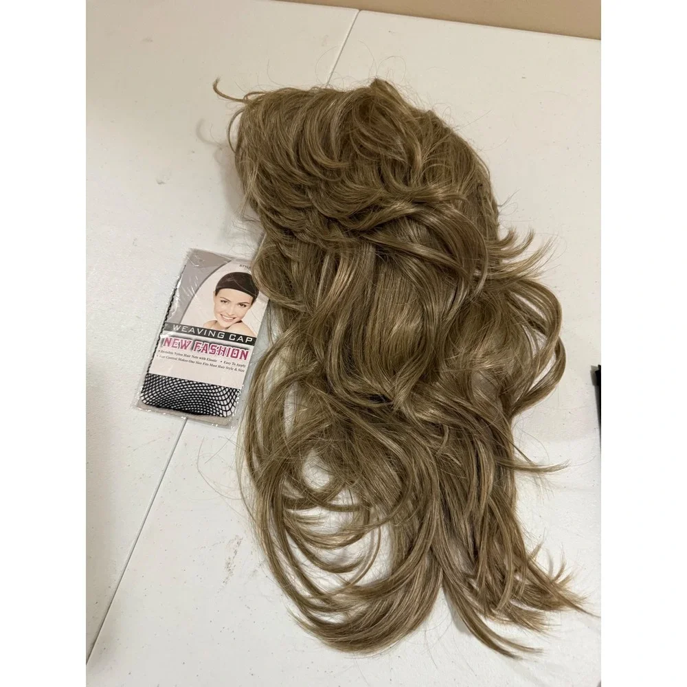 Kaneles Synthetic Wavy Layered Wig Ash Blonde Brown with Weaving Cap